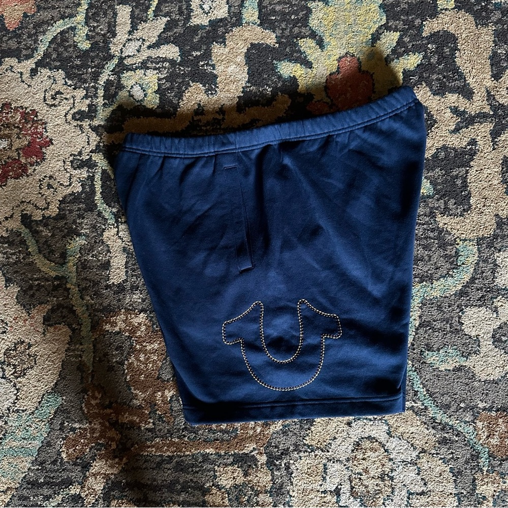 True Religion Navy Blue Sweat shorts with Embellished Logo